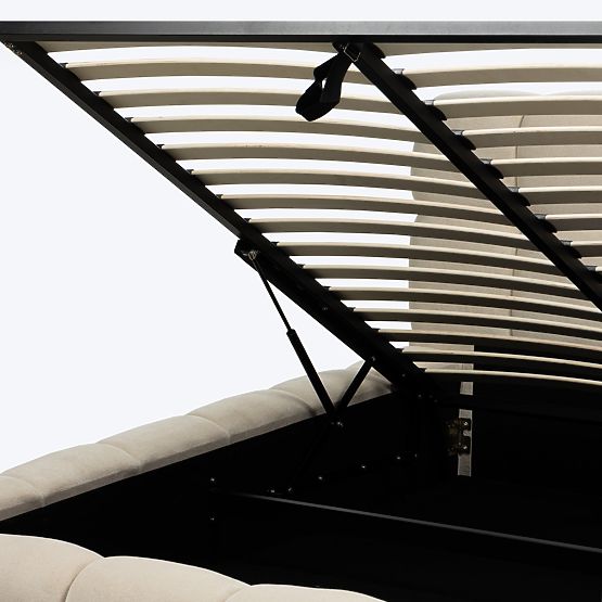 Letto imbottito Nexo 160x200 cm, con rete e spazio contenitore, beige chiaro, forme arrotondate