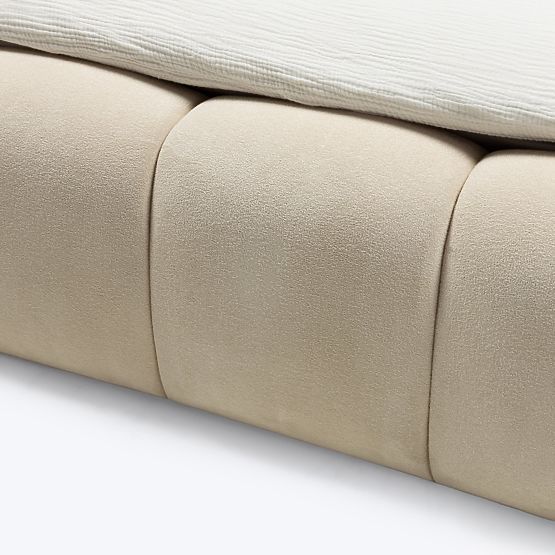 Letto imbottito Nexo 160x200 cm, con rete e spazio contenitore, beige chiaro, forme arrotondate