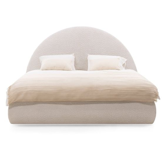 Letto imbottito Orbi 140x200 cm, con rete e spazio contenitore, arrotondato, beige