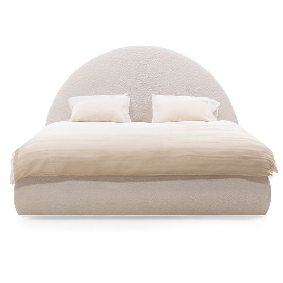 Letto imbottito Orbi 140x200 cm, con rete e spazio contenitore, arrotondato, beige