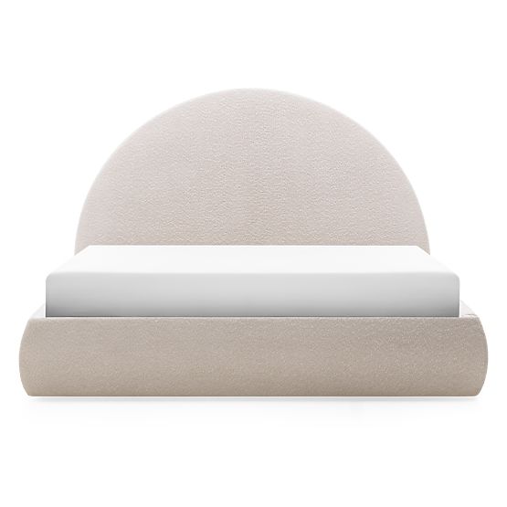 Letto imbottito Orbi 140x200 cm, con rete e spazio contenitore, arrotondato, beige