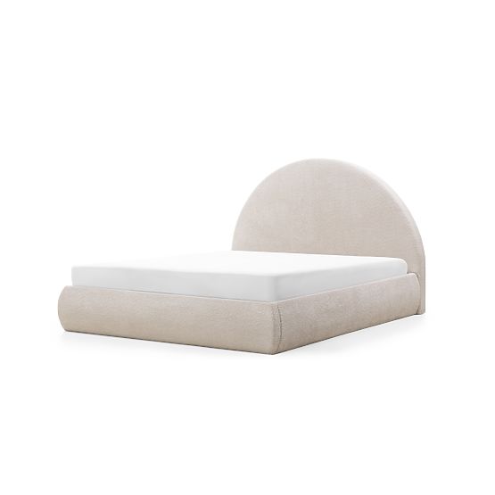 Letto imbottito Orbi 140x200 cm, con rete e spazio contenitore, arrotondato, beige