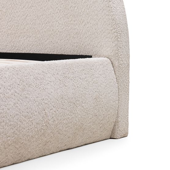 Letto imbottito Orbi 140x200 cm, con rete e spazio contenitore, arrotondato, beige