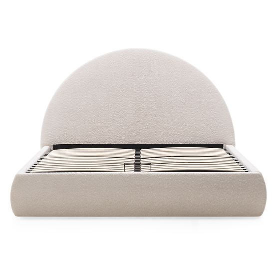 Letto imbottito Orbi 160x200 cm, con rete e spazio di stoccaggio, arrotondato, beige