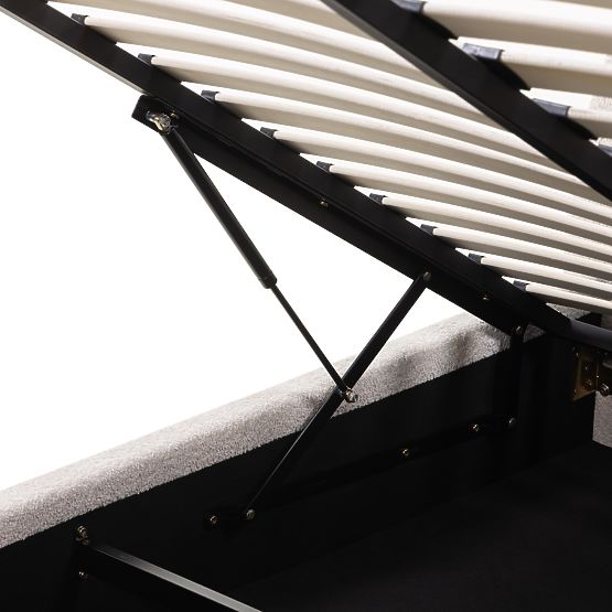 Letto imbottito Orbi 160x200 cm, con rete e spazio di stoccaggio, arrotondato, beige