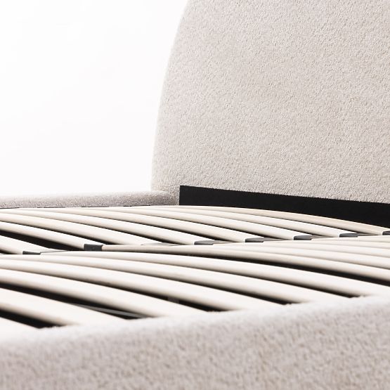 Letto imbottito Orbi 160x200 cm, con rete e spazio di stoccaggio, arrotondato, beige