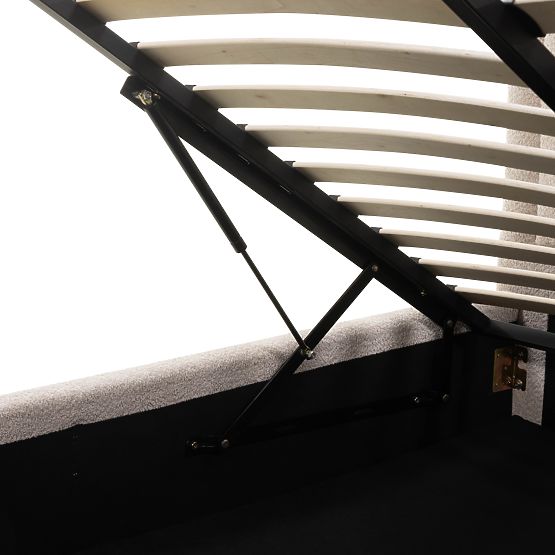 Letto imbottito Ovoid 140x200 cm, con rete e spazio contenitore, arrotondato, beige