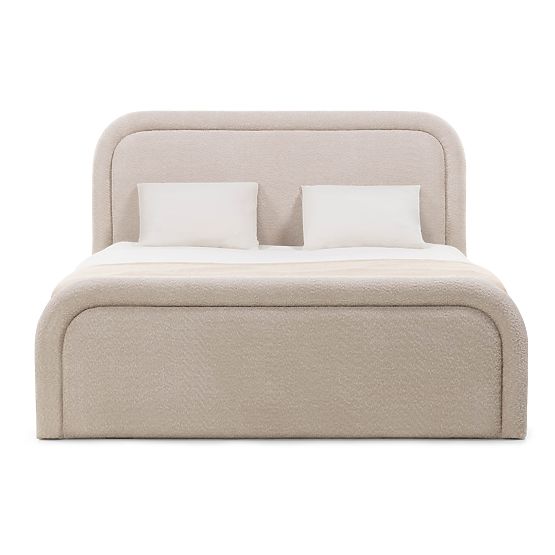 Letto imbottito Ovoid 160x200 cm, con rete e spazio di stoccaggio, arrotondato, beige
