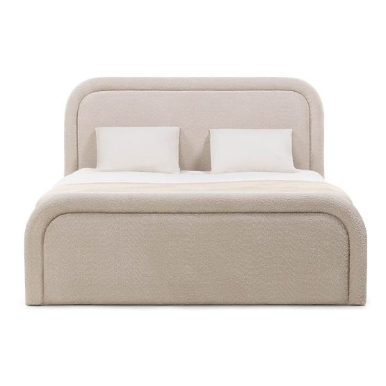 Letto imbottito Ovoid 160x200 cm, con rete e spazio di stoccaggio, arrotondato, beige