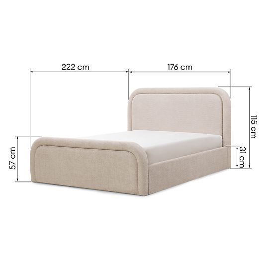 Letto imbottito Ovoid 160x200 cm, con rete e spazio di stoccaggio, arrotondato, beige