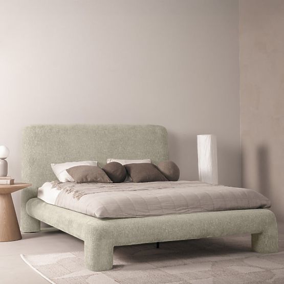 Letto imbottito Rolly 160x200 cm, con rete, arrotondato, grigio chiaro