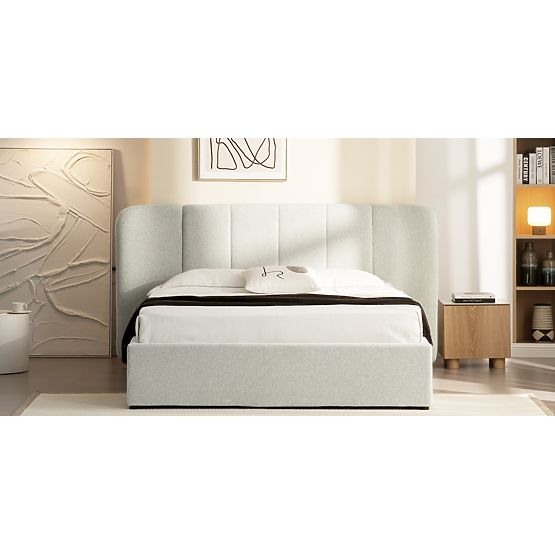 Letto imbottito Snoovia 160x200 cm, con rete e spazio contenitivo, beige chiaro