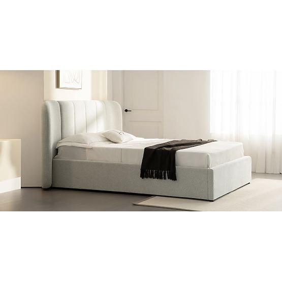 Letto imbottito Snoovia 160x200 cm, con rete e spazio contenitivo, beige chiaro