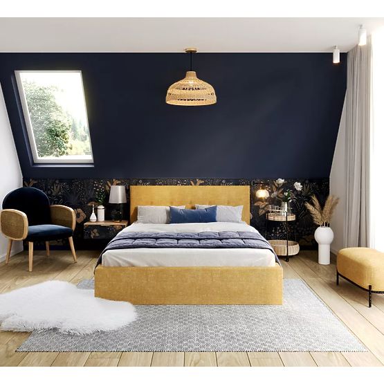 Letto imbottito TULSA 140 x 200 cm - Giallo