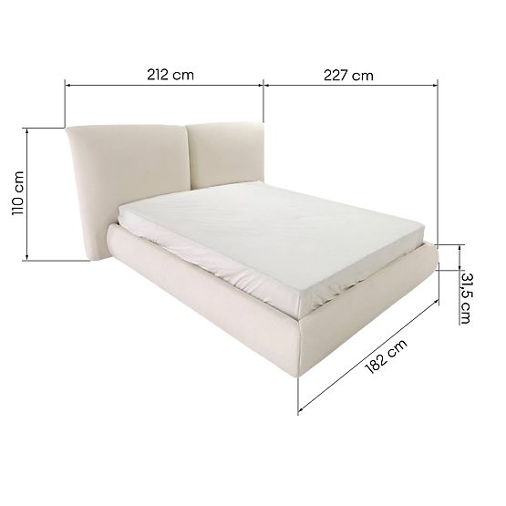 Letto imbottito Yunar 160x200 cm, con rete e spazio di stoccaggio, beige
