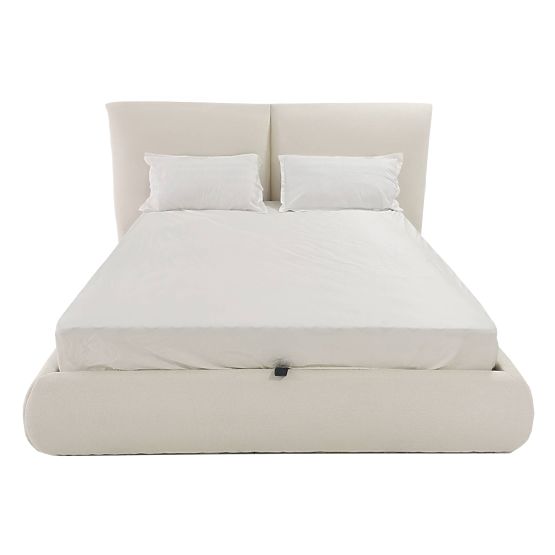 Letto imbottito Yunar 180x200 cm, con rete e spazio contenitore, beige