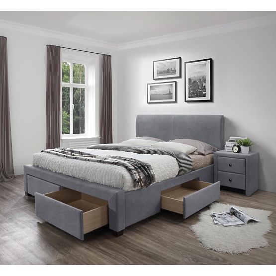 Letto MODENA 3 con cassetti in velluto grigio