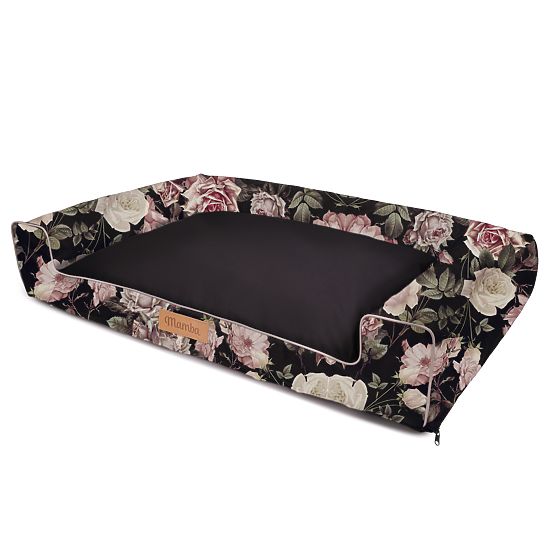 Letto per cani XL - nero con rose