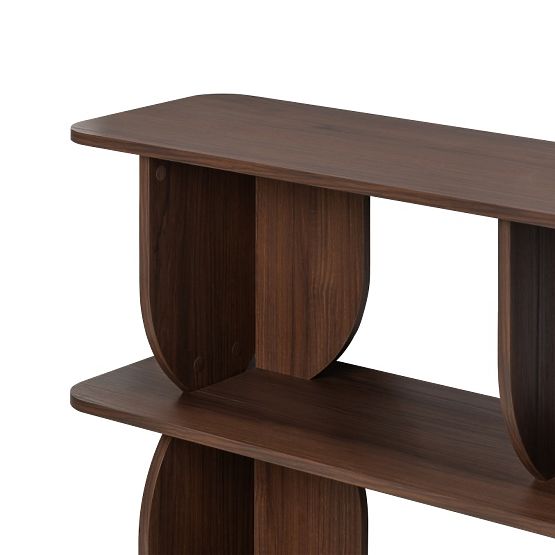 Libreria bassa Loocky, arrotondata, Noce Warmia