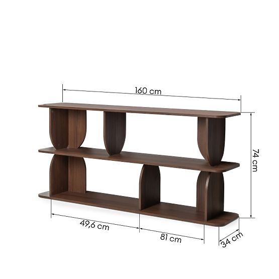 Libreria bassa Loocky, arrotondata, Noce Warmia