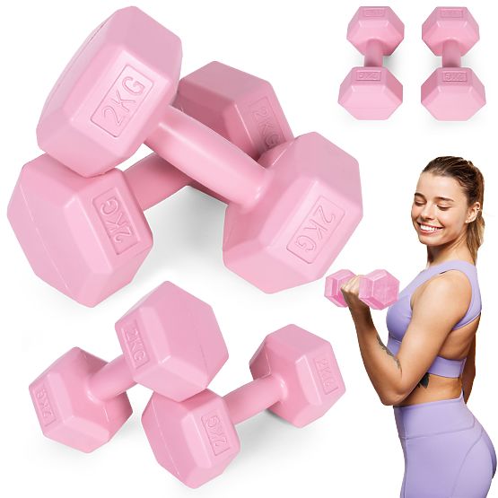 Manubri esagonali set 2x2 kg pesi per fitness rosa ModernHome