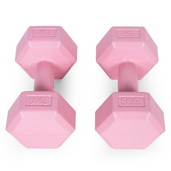Manubri esagonali set 2x2 kg pesi per fitness rosa ModernHome