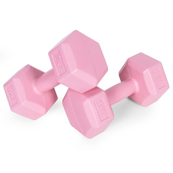 Manubri esagonali set 2x2 kg pesi per fitness rosa ModernHome