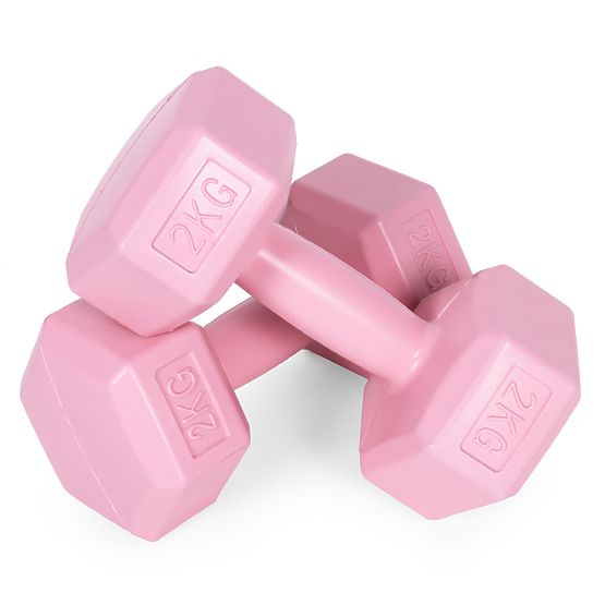 Manubri esagonali set 2x2 kg pesi per fitness rosa ModernHome