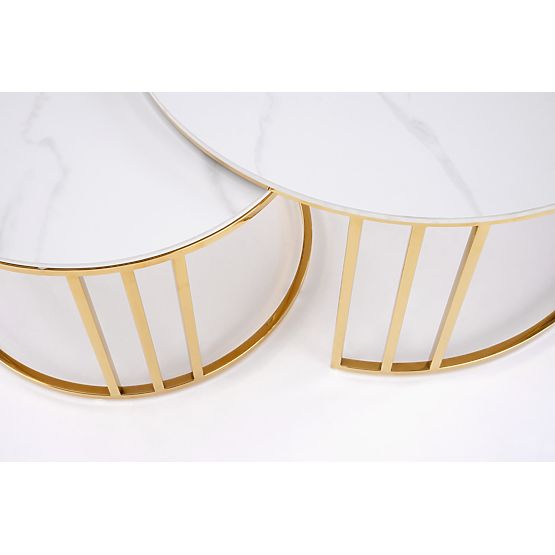 MERCURY 3 set di 2 panche, set di 2 panche, colore: marmo bianco / oro (2p=1pz)