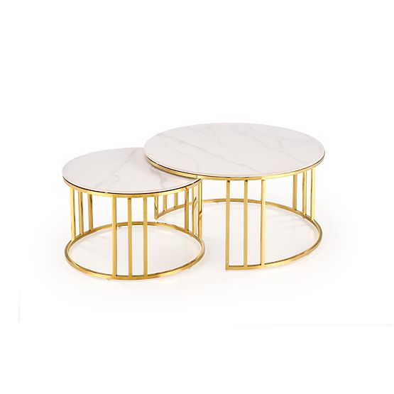 MERCURY 3 set di 2 panche, set di 2 panche, colore: marmo bianco / oro (2p=1pz)