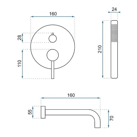 Miscelatore da incasso per vasca Rea Lungo Rame + Box