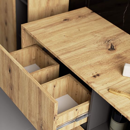 MOBILE BAGNO SOTTO LAVABO VAMI W90 2SZ 2P PK ROVERE ARTISAN / GRAFITE GRIGIO