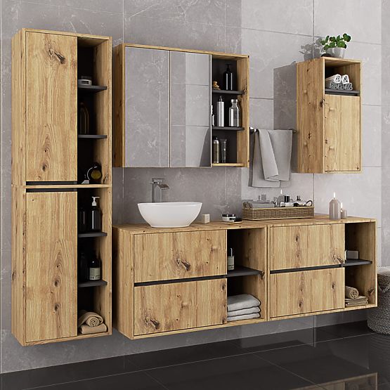 MOBILE BAGNO SOTTO LAVABO VAMI W90 2SZ 2P PK ROVERE ARTISAN / GRAFITE GRIGIO