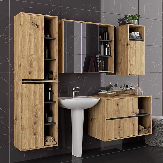 MOBILE BAGNO SOTTO LAVABO VAMI W90 2SZ 2P PK ROVERE ARTISAN / GRAFITE GRIGIO