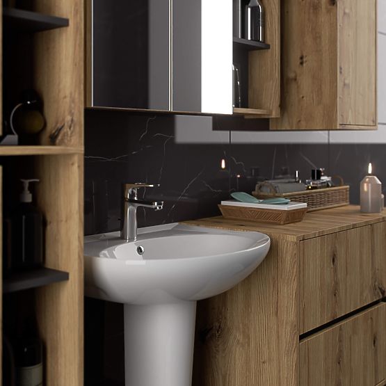 MOBILE BAGNO SOTTO LAVABO VAMI W90 2SZ 2P PK ROVERE ARTISAN / GRAFITE GRIGIO