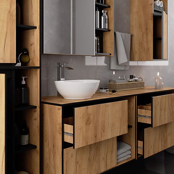ARMADIETTO DA BAGNO SOTTO LAVABO VAMI W90 2SZ 2P ROVERE CRAFT / NERO
