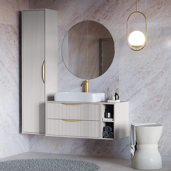 Mobile da bagno Avila 2.0, 80 cm, scanalato, maniglie dorate, cashmere