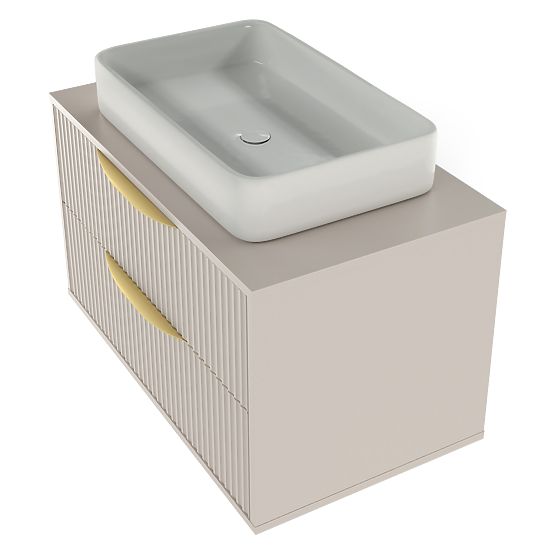 Mobile da bagno Avila 2.0, 80 cm, scanalato, maniglie dorate, cashmere