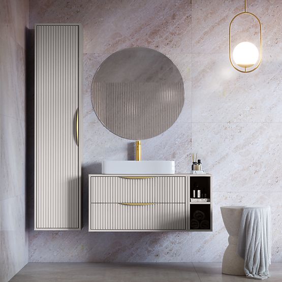 Mobile da bagno Avila 2.0, 80 cm, scanalato, maniglie dorate, cashmere