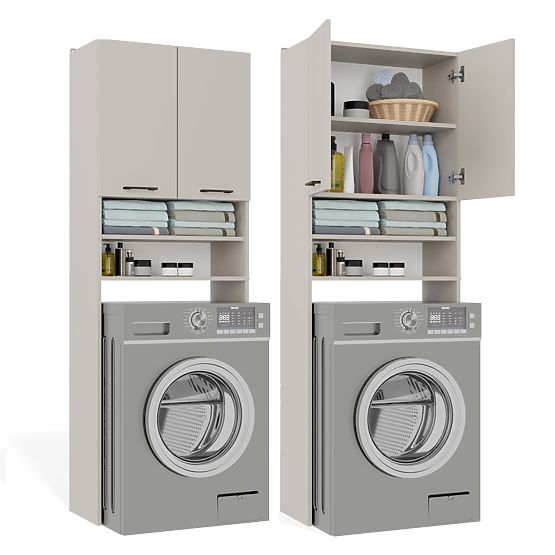 Mobile da bagno sopra lavatrice POLA DK CASHMERE BEIGE Scaffale Colonna 180X64X30