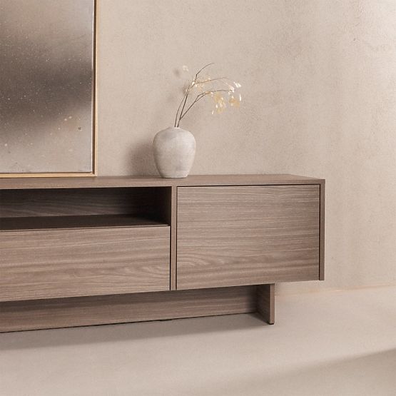 Mobile TV a due ante con cassetto Kanso, rovere perlato