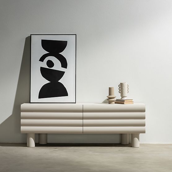 Mobile TV Anatra, scanalato, beige, forme arrotondate