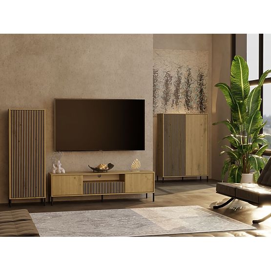 MOBILE TV KAMARO 160 ROVERE ARTISAN Rigato + Pannello Frontale Classico