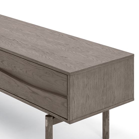 Mobile TV Quadri con cassetti, legno massello di rovere, impiallacciatura, marrone espresso