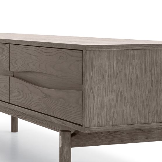 Mobile TV Quadri con cassetti, legno massello di rovere, impiallacciatura, marrone espresso