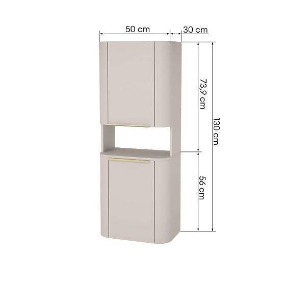 Mobiletto da bagno, colonna Bassa color cashmere, maniglie dorate, arrotondato