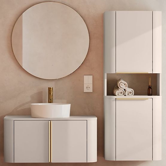 Mobiletto da bagno, colonna Bassa color cashmere, maniglie dorate, arrotondato