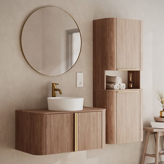 Mobiletto da bagno, colonna Bassa noce lincoln, maniglie dorate, arrotondato