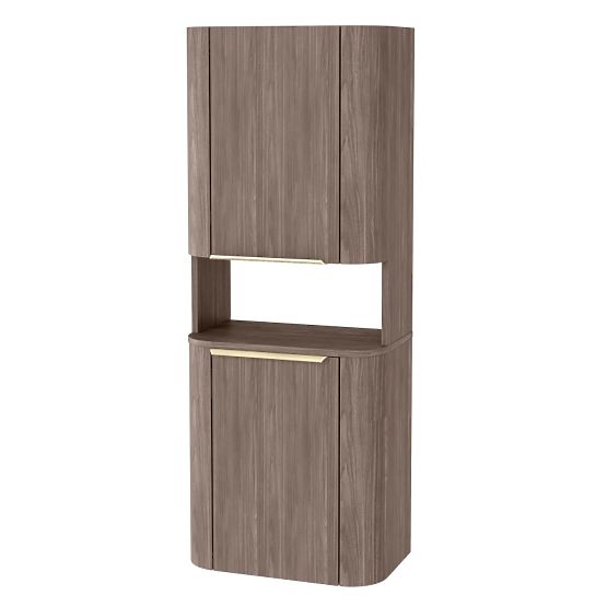 Mobiletto da bagno, colonna Bassa noce lincoln, maniglie dorate, arrotondato
