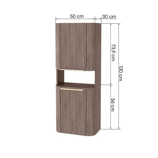 Mobiletto da bagno, colonna Bassa noce lincoln, maniglie dorate, arrotondato